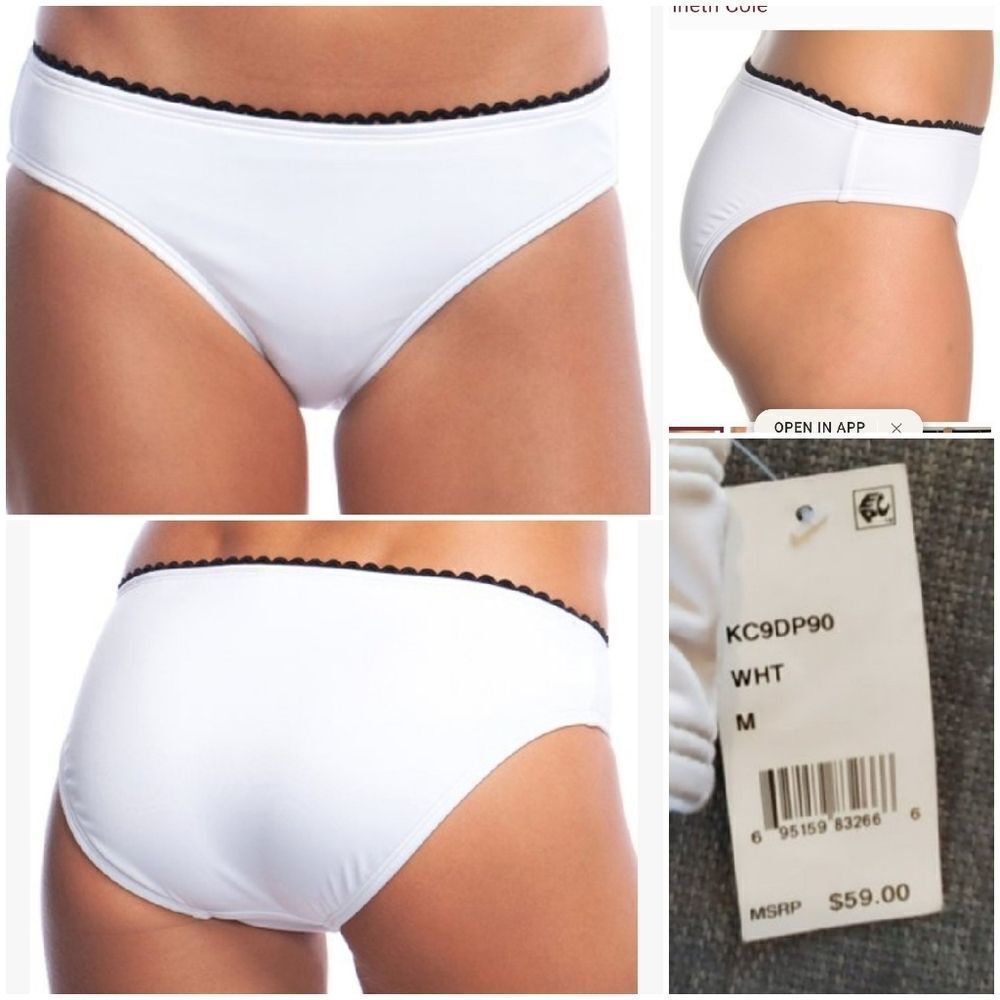 Kenneth Cole New York Women's scalloped White Hipster bikini crochet Bot…